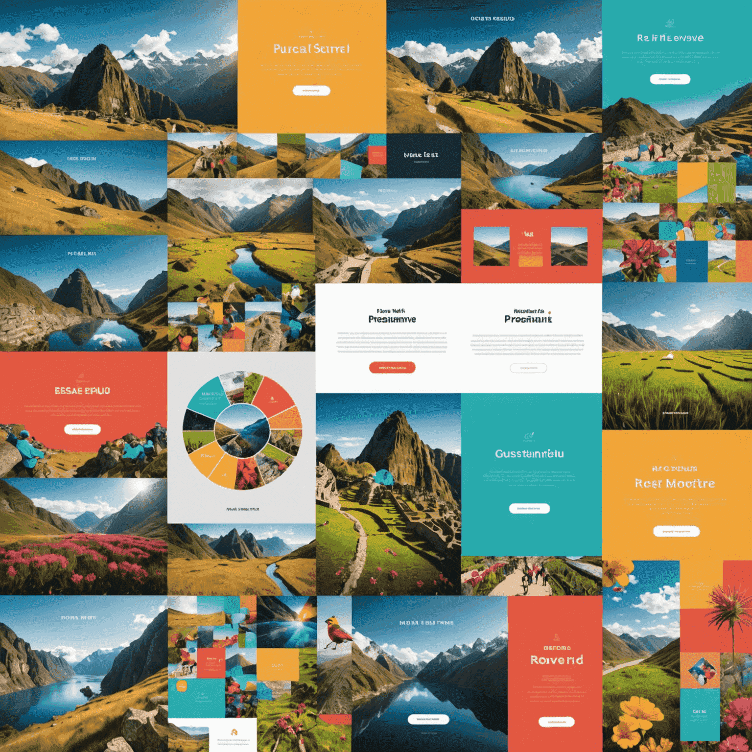 Collage de diseños web modernos y coloridos que representan las últimas tendencias en Perú, mostrando sitios web responsivos, diseños minimalistas y elementos interactivos